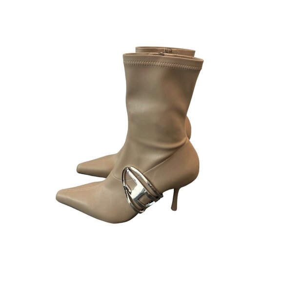 Diesel Eclipse Boot Logo Women's Sandy Beige EUR 40/US 9-9.5 Pointed Toe $595 - Picture 3 of 7
